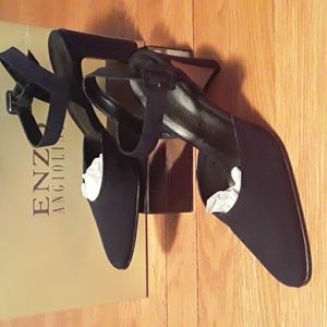 Enzo Angiolini Fabric Ankle Strap Heels, Black, Size 5 1/2M
